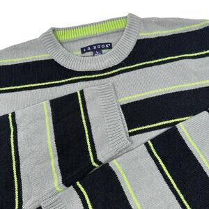 J. G. HOOK Vintage Sweater NWT Gray Black Lime Stripes 100% Acrylic Size Large‎